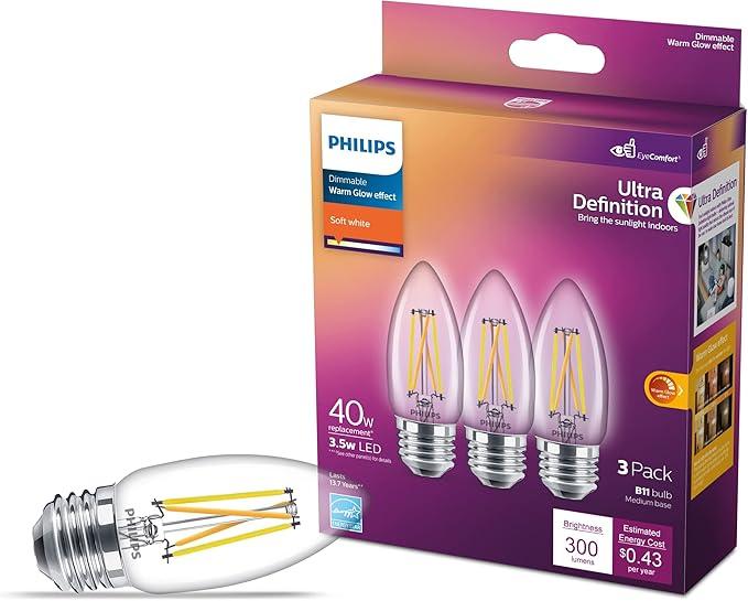 PHILIPS LED 40W Replacement 3.5 W LED 3 Pack Ultra Definition 300 Brightness