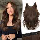 KooKaStyle Invisible Wire Hair Extensions Long Straight Layered Synthetic with Transparent Wire Adjustable Size 6 Secure Clips Hairpieces for Women 16 Inch (16Inch, Medium Brown6/10#)