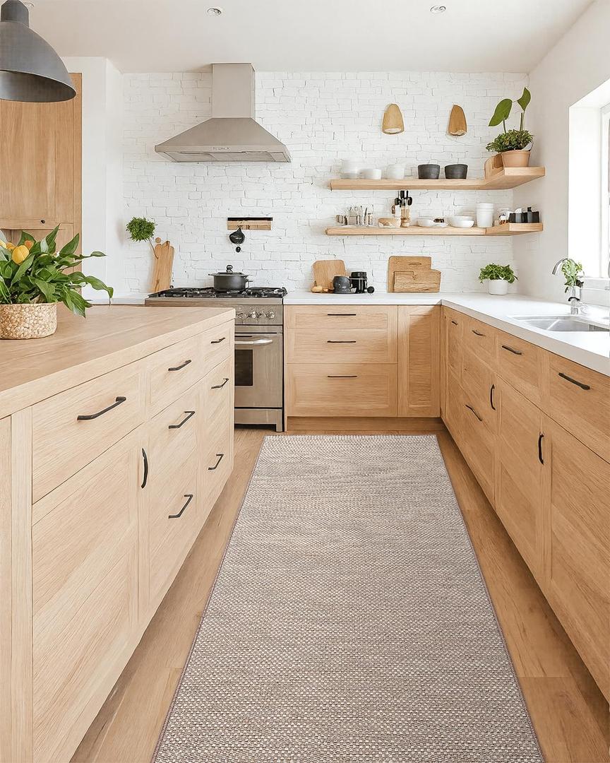 Color&Geometry Kitchen Rugs and Mats Non Slip Washable, Absorbent,Woven Kitchen Runner Rug Easy to Clean Kitchen Floor Mats for in Front of Sink, Laundry Room, Hallway,24"x83", Beige