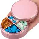 Metal Pill Organizer 4 Compartments - Portable Travel Pill Case Daily, Waterproof Pill Box for Purse, Compact Pill Holder Medicine Container Dispensers for Vitamin Cod Liver Oil Supplement Pink