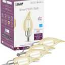 Feit Electric Smart LED Candle Wifi Bulb, Works with Alexa or Google Assistant, E12 base, No Hub, Flame Tip Filament Chandelier Light Bulb, 2700K Soft White, 4 Pack CFC40/927CA/FIL/AG/4