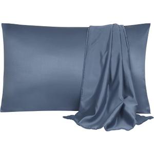uxcell 2 Pack Silk Satin Pillowcase for Hair and Skin, Cool, Silky, Soft Breathable Pillow Cases King Size 20x36 Inch Sateen Pillowcase Slate Gray with Envelope Closure