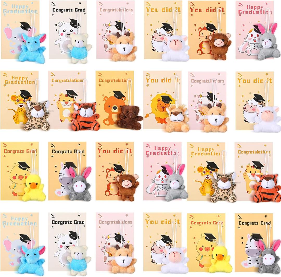 Zhanmai 36 Set Graduation Mini Animal Plush Toy Cards Gift Set, Cute Small Stuffed Animal Keychain Bulk, Preschool School Graduation Classroom Exchange Gifts, Teacher Student Award Party Favors