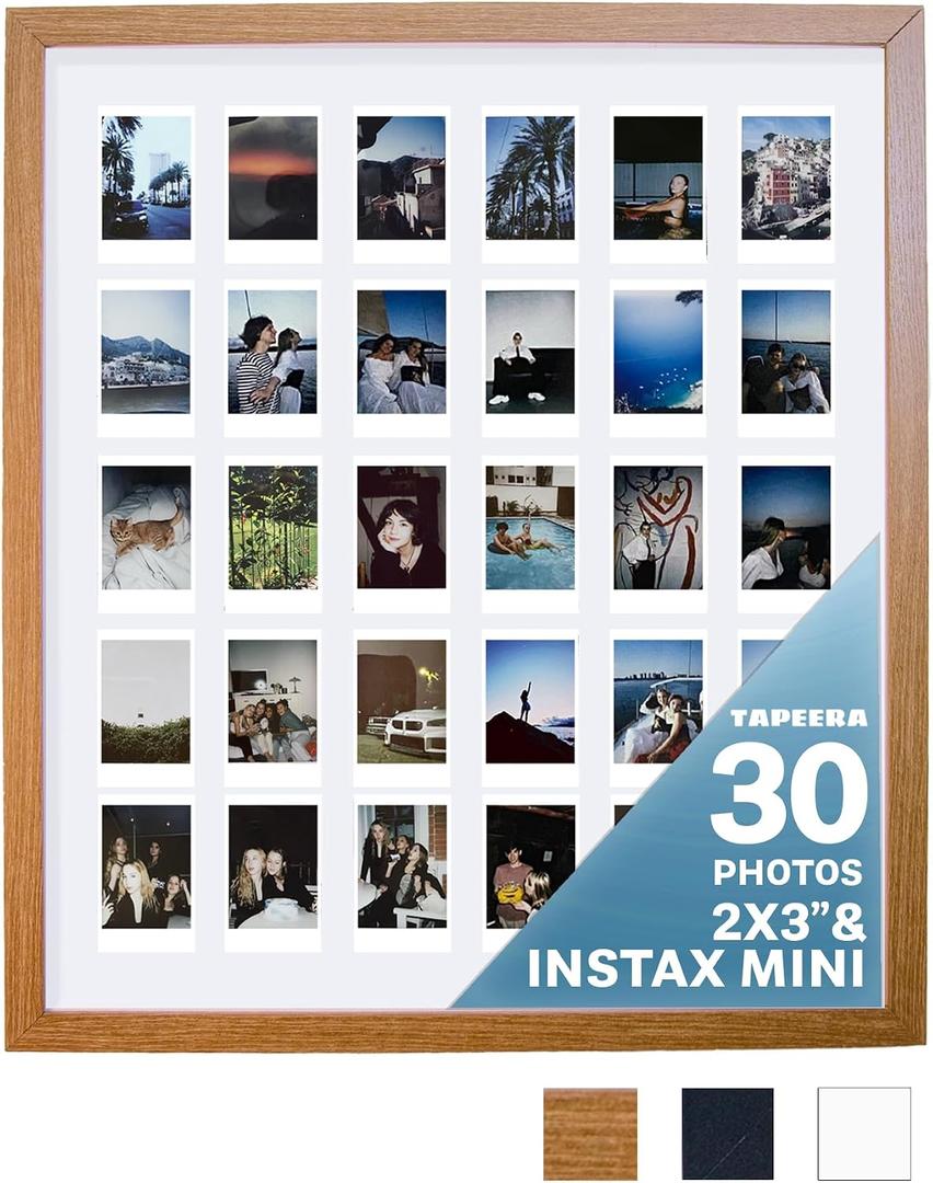 Multi Picture Frame Collage Wall Decor - For Fujifilm Instax Mini Film
30-Opening - 2x3 Picture Frame - Home Decor Collage Frame - Not Compatible with Polaroid 600 film & i-Type film - Wood Frame