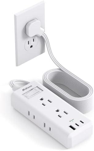 Flat Plug Extension Cord, 15ft Ultra Thin Flat Power Strip - 6 Outlets 3 USB Ports (2 USB C) 3 Side Outlet Extender, Power Strip with No Surge Protection for Cruise, Travel, Dorm Essentials