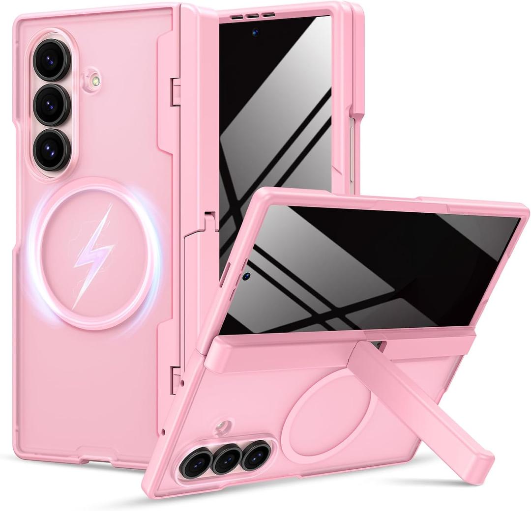 VEGO for Samsung Fold 6 Case[Compatible with Magsafe][Built-in Screen Protector][Anti-Peeping] Hinger Cover Full-Body Drop/Shock Proof Magnetic Kickstand Phone Case for Samsung Galaxy Z Fold 6 (Pink)