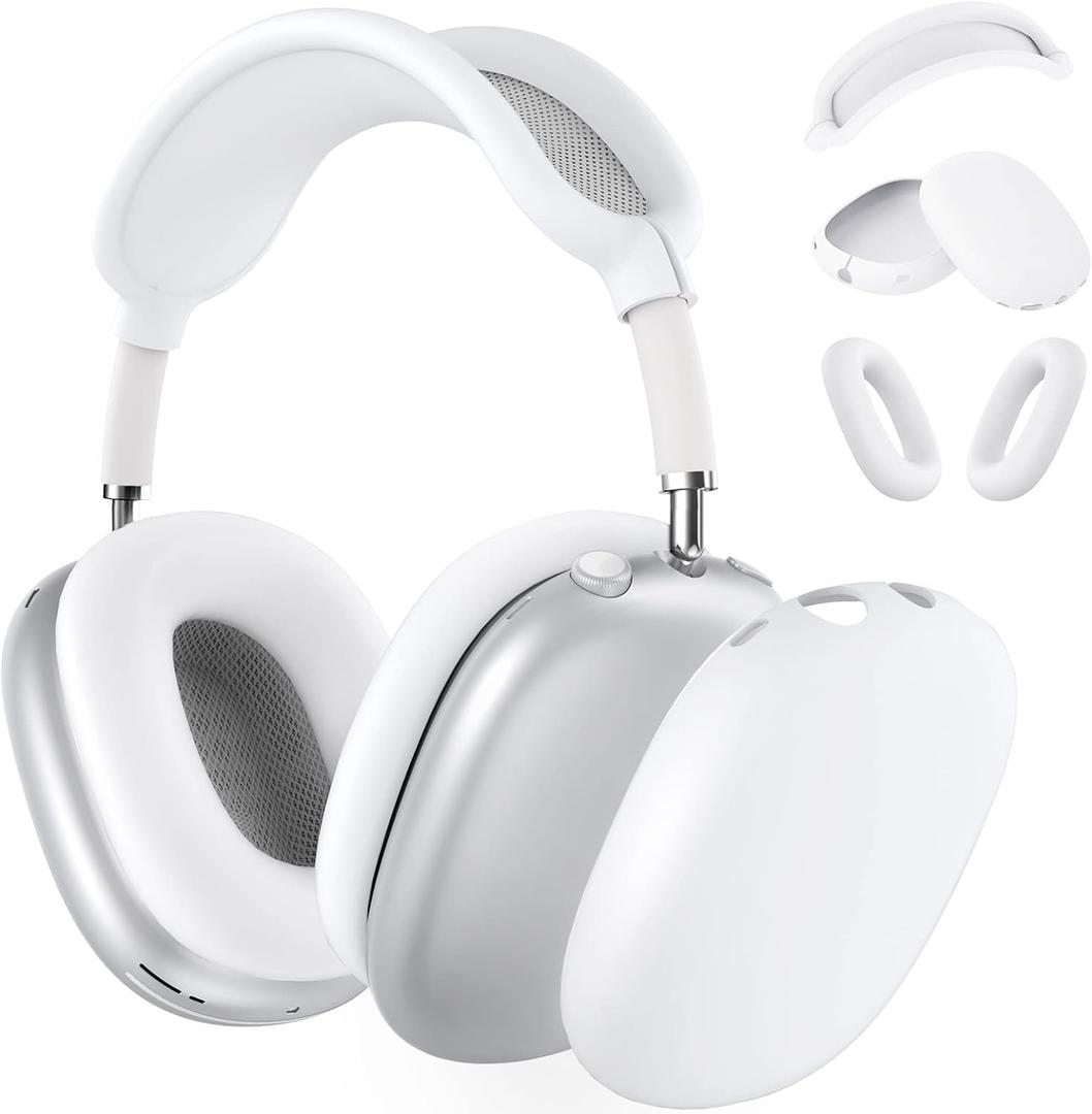 Silicone Case Cover for AirPods Max Headphones,Ear Pad Case Cover/Ear Cups Cover/Headband Cover for AirPods Max (USB-C/Lightning)(2024/2020),Accessories Silicone Protector for Apple AirPods Max, White