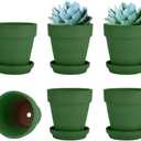 Vensovo 4 Inch Small Green Terracotta Plant Pots with Saucer - 6 Pack Clay Flowerpots with Drainage, Great for Indoor Outdoor Plants, Crafts, Wedding Favor