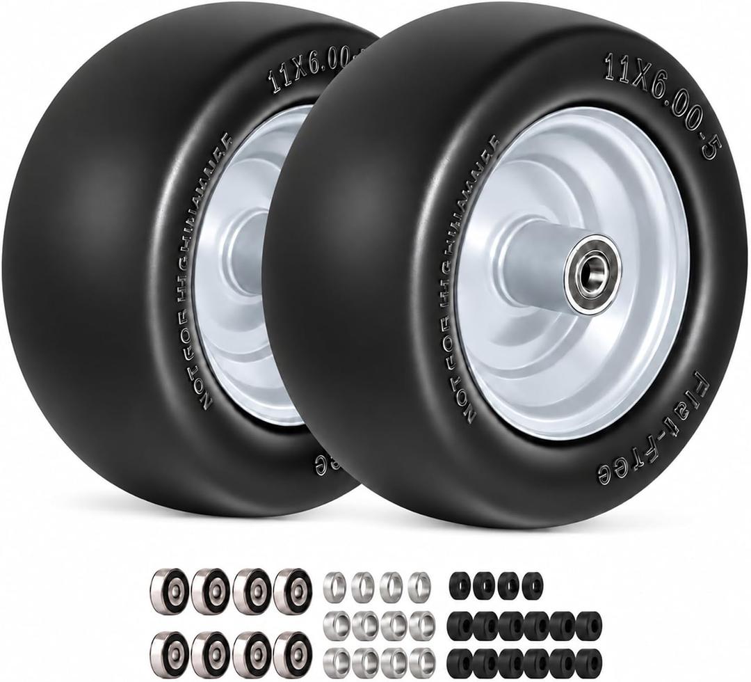 2-Pack 11x6.00-5 Flat Free Tires for Zero Turn Mower,Load 400lbs