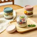 3-pack Glass jars with Airtight Lids, Overnight Oats Containers with Lids, Wide mouth Mason Salad jars, Glass Food Storage Containers for Snacks Yogurt Spice Sugar