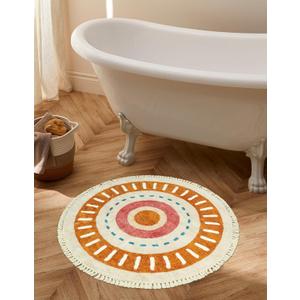 Lukinbox Boho Bathroom Rugs -2Ft Washable Round Area Rug, Soft Circle Bedroom Rug with Fringes, Small Colorful Non-Slip Sun Circular Rainbow Throw Rugs for Kids Room Chair Sofa Entryway