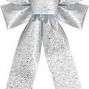 QDTK Christmas Tree Topper Bow Silver Glitter Christmas Bows Sparkly Stars Wreath Bow 13x9 Ribbon Bow for Wreaths Home Front Door Outdoor Xmas New Years Party Decorations