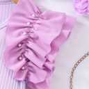 Girl's 2 Piece Outfits Cute Pearl Ribbed Knit Ruffle Short Sleeve T Shirt and Wrap Skorts Set (Purple)