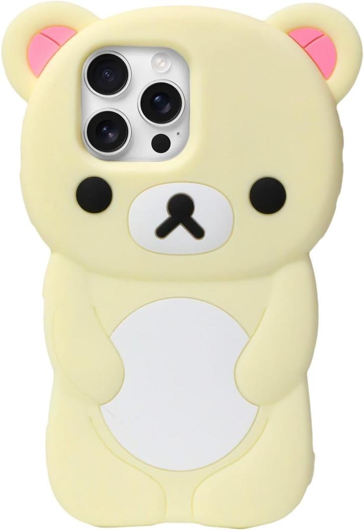 IAIYOXI Soft Silicone Bear Case for iPhone 15 Pro, Cute 3D Cartoon Teddy Bear Designed, Protective Lovely Fun Adorable Fashion Phone Case, Kawaii Cover for Women Girls Kids, Yellow
