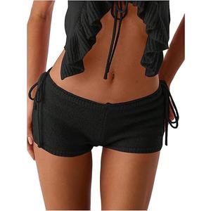 WDIRARA Women's Tie Side Knitted Mini Shorts High Waist Elastic Waisted Summer Cute Shorts XS