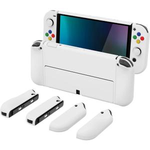 PlayVital AlterGrips Protective Slim Case for Nintendo Switch OLED, Ergonomic Grip Cover for Joycon, Dockable Hard Shell for Switch OLED w/Thumb Grip Caps & Button Caps