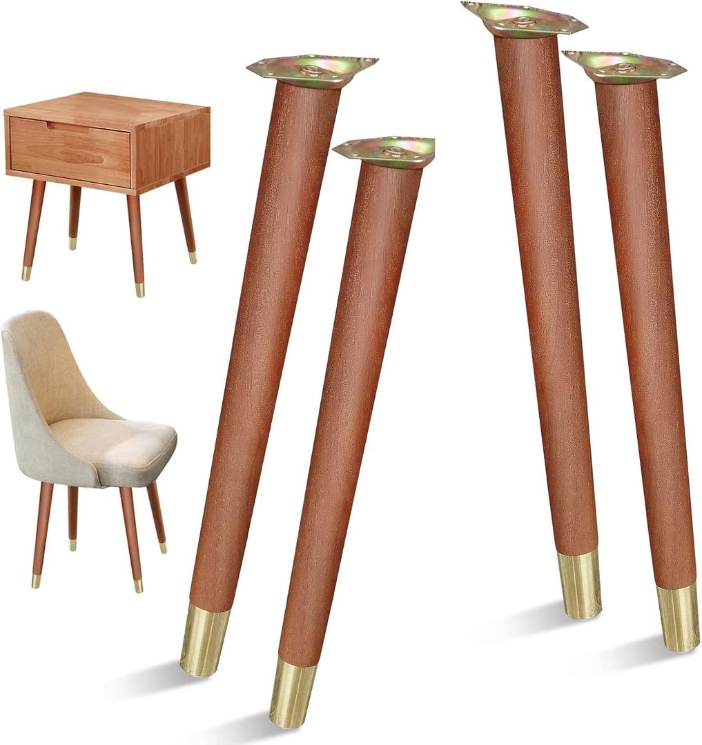 16 inch Table Legs, Wood Furniture Legs Set of 4, Replacement Mid Century Style Coffee Table End Table Chair Legs Desk Legs with Mounting Screws, Walnut