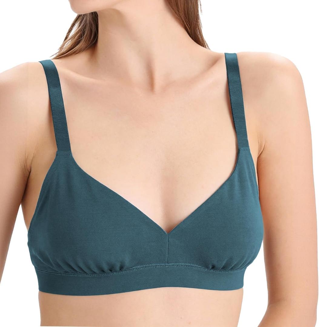 100% Merino Wool Women’s Wireless Triangle Bra，Wide Straps, No Padding, Merino-Wrapped Elastic Band – Moisture-Wicking, Everyday Bralette for Yoga，Hiking Outdoos Teal, XL