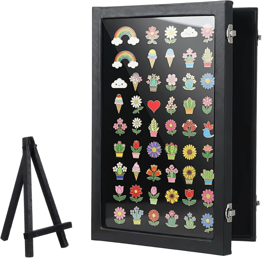 Enamel Pin Display Case,14" X 9.5" Pin Display Board Shadow Box,Black Pin Collection Display for Wall and Tabletop Displays,Wall Hanging Pin Holder Display