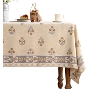 patdrea Designer Small Beige Square Tablecloth,Vintage Linen with Yellow Floral Elegant Tablecloths,Decor Table Cover Cloth for Kitchen Dining Christmas,Party,Thanksgiving,55"x55"-Istana a