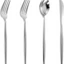 U-QE 120pc Silver Disposable Cutlery Set - Luxury Heavy Weight Plastic Flatware, Include 60 Forks, 30 Spoons, 30 Knives for Party