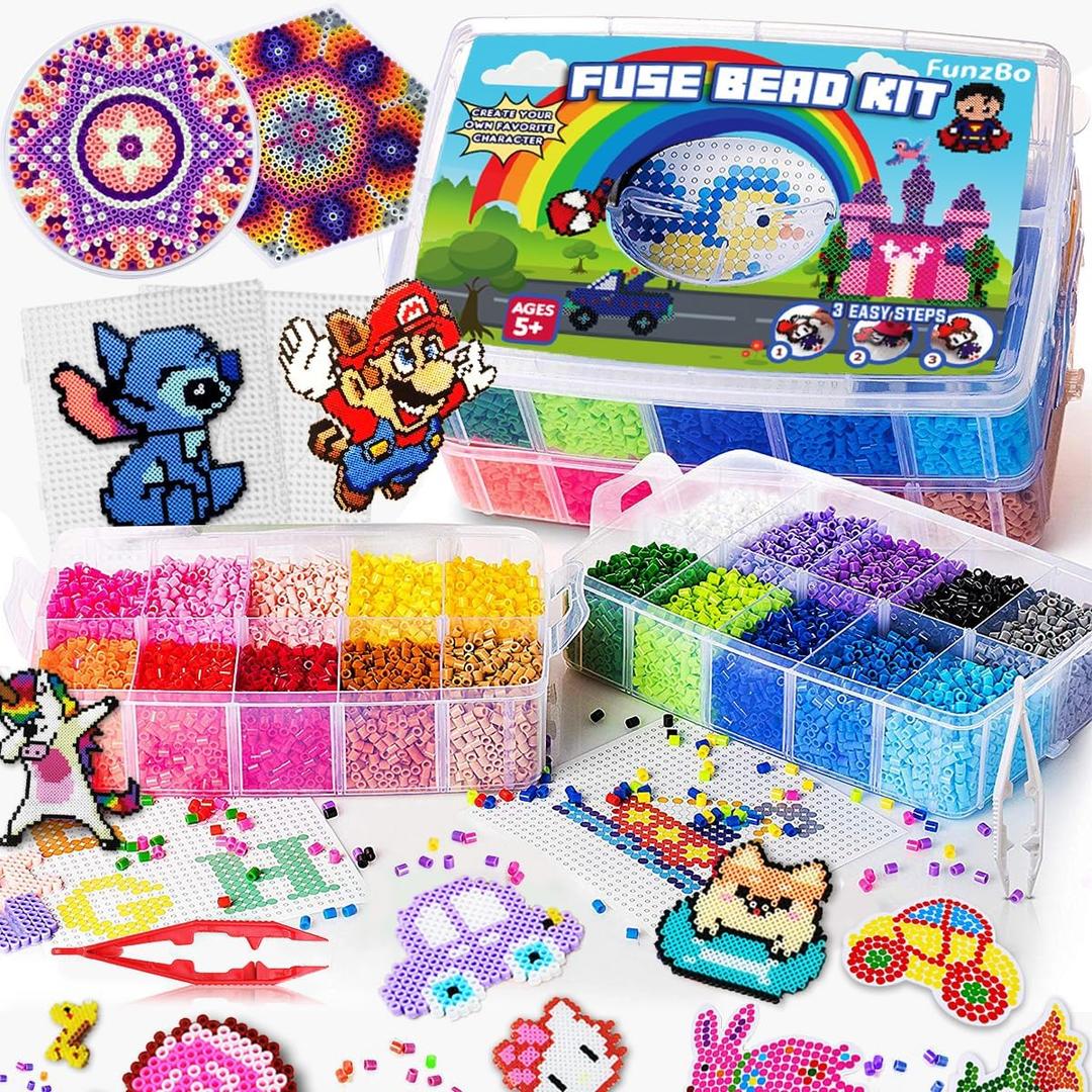 FUNZBO 23000 5mm Fuse Beads Kit - 22 Colors | 106 Patterns, School Arts and Crafts Supplies for Kids, Toys Set, Art Decorations for Room, Birthday Gifts for Girls and Boys Age 5+ (23000 pcs with Pegboards)