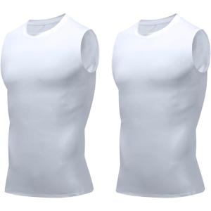 Compression Shirt Men Slimming Body Shaper Vest Crewneck Workout Tank Top (White, XXL)