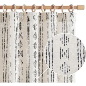 jinchan Boho Curtains for Living Room Farmhouse Black Curtains 96 Inch Length 2 Panels for Bedroom Geometric Striped Mudcloth Light Filtering Window Drapes Rod Pocket Black on Beige (Back Tab| Black on Flax)