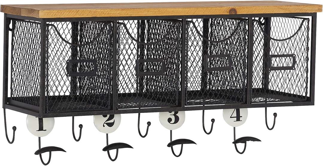 Linon 4-Basket Wall Organizer, 23.5" L x 7.25" W x 12.4" H, Brown, Black