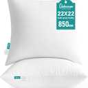 Oubonun 22 x 22 Throw Pillow Inserts - Soft, Plush & Decorative Down Alternative Pillows for Couch Sofa Bed, Machine Washable - White, Pack of 2