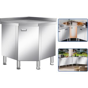 ZZV Corner Stainless Steel Table Cabinet for Prep & Work, Heavy Duty Prep Table with Pull-Out Door, Commercial Kitchen Work Table Workbench with Cabinet for Restaurant, Garage, Warehouse and Workshop