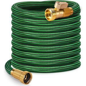 Garden Hose 75 ft NON-EXPANDABLE Water Hose, Flexible & Lightweight Kink Resistant Hybrid Hose, Leak-Proof Heavy Duty, Super Durable Fabric with 3/4" Solid Brass Connectors (Green)