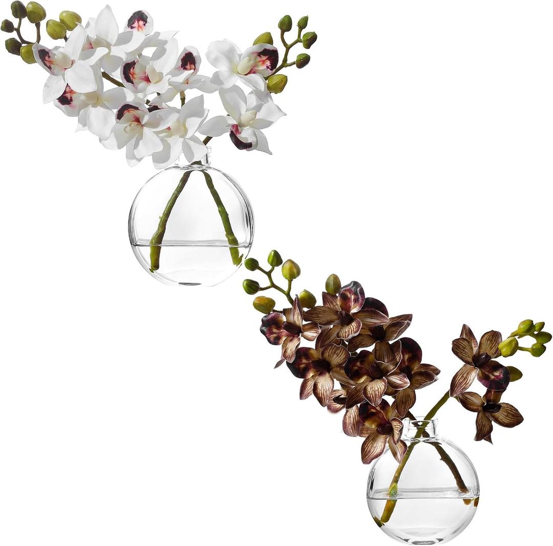 Artificial White Orichid Artificial Flowers in Clear Glass WaterFilled Vase  Silk Fake Plants Table Centerpiece for Home, Shelf, Office & Dining Decor, MaintenanceFree (White Coffee)