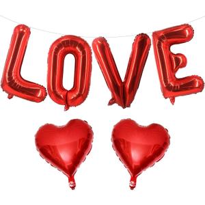 16 Inch Red Love Red Heart Balloons, 6 Pcs Red Letters Love Balloons Red Heart Balloons Banner for Valentine's DAY Wedding Ceremonies Party Decorations Love