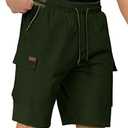 DAINASONG Men Shorts Casual, Men's Cargo Shorts Elastic Waistband Drawstring Hiking Short Pants with Multi Pockets, Green Medium