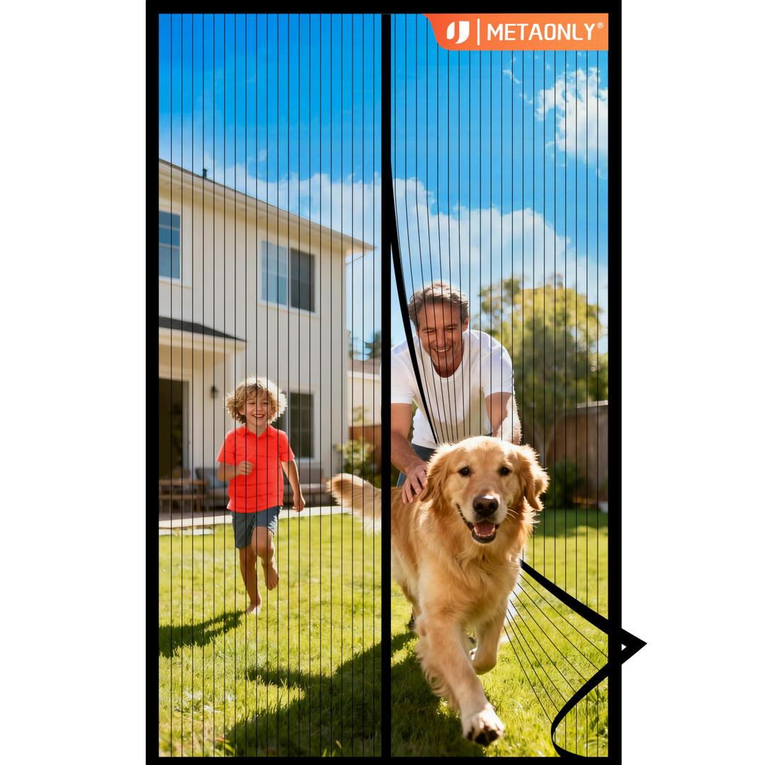 METAONLY Magnetic Screen Door Mesh Fits 36" x 80" Door - Curtain Size 38" x 82", Works for Patio, Sliding Door, Keeps Bug Mosquito Out, Fresh Air Flow, Black
