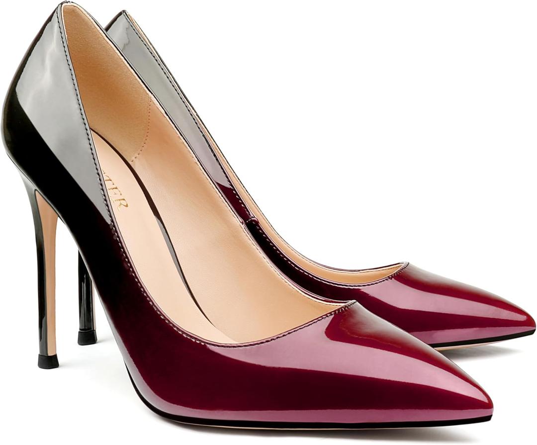 COLETER Women's 4 Inch Pumps Pointy Toe Wedding Dress Shoes Slip on Stiletto Pumps (9.5, 03 Wine Black)