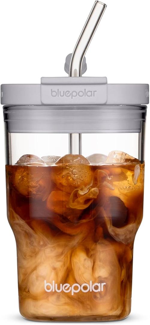 Glass Cups with Lids and Straws,16oz/480ml Reusable Iced Coffee Glasses & Juice Bottles,Cold Brew Tumblers with Leakproof Lids,BPA-Free Glass Jars for Juicing,Matcha,Tea,Smoothie (Grey) (Gray)