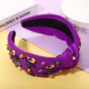 Mardi Gras Headband Accessories for Women Beaded NOLA Fleur De Lis Crown Mask Headband Jeweled Crystal Knotted Hairband Fat Tuesday Carnival Parade Mardi Gras Hair Accessories Outfits (Fleur De Lis 3)