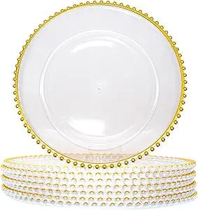 Plastic Acrylic Charger Plates 10PCS, 13" Decoration Diner,Wedding,Party,Event(Gold Bead 10)