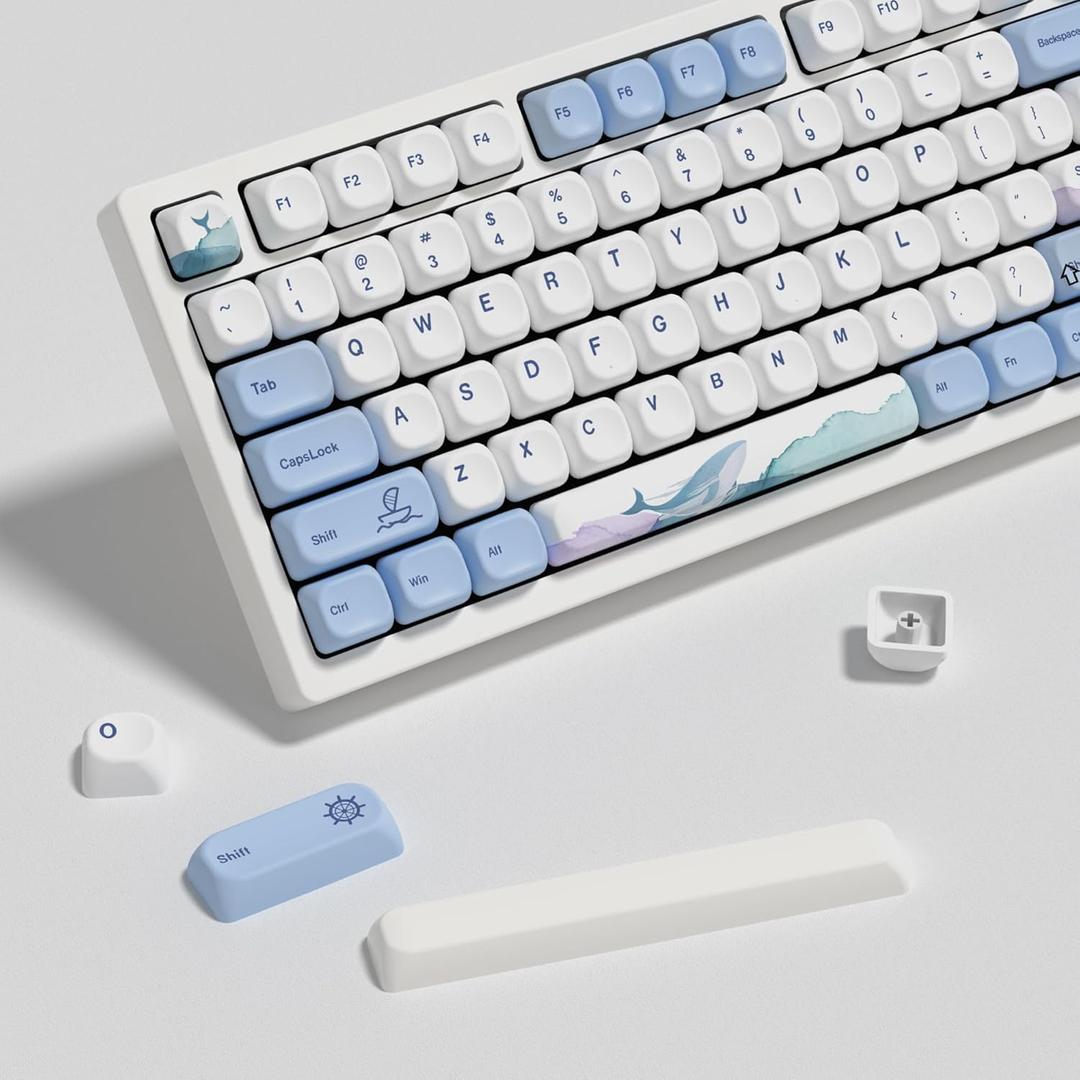 KBDiy Ocean Whale KOA Profile Keycaps 75 Percent,Dye-Sublimation PBT Blue Cute Custom Keyboard Keycap,135 Key Cap Set for Cherry Gateron MX Switches Mechanical Keyboards