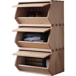 Stackable Solid Wood Storage Chests,Hall Entryway Cabinet,Modular Wooden Toy Box,Bins with Lids,Closet Storage Organizers,Drawers,Potato,Onion,Bread,Classify by Items,19.5W(3 Pack)