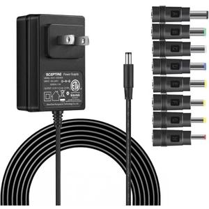 Kado Power Adapter 12V-2.5A 2A 1.5A 1.25A 1A AC/DC Power Cord 5.5x2.1mm with 8 Tips Made for Sceptre Monitor, Echo Smart Speaker & Display, Webcam, Router, Mini PC, Projector, CCTV, Bluetooth Speaker