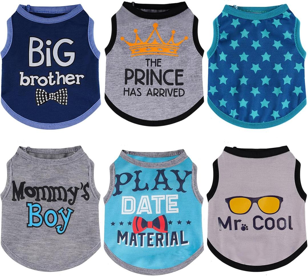 Sadnyy 6 Pack Winter Dog Shirt Boy Pet Clothes Doggy Tee Tank Top Kitten Shirts with Letters for Small Medium Dogs Cats Soft Cozy Chihuahua Vest Apparel for Dog Cat Puppy(X-Small)
