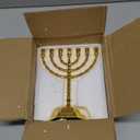 Large Menorah 7 Branch Hanukkah Menorah Candle Holder - Gold Plated Jewish Menorahs 7 Arm Candlestick Holder - Chanukah Candle Holders Shabbat -6.9IN