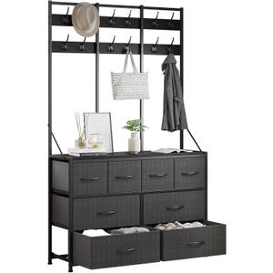 LUMTOK 8 Drawers Dresser, Chest of Drawer, Clothes Rack with Fabric Drawers, Hall Tree with Hooks and Drawers for Clothes, Toys, for Hallway, Entryway,Bedroom, Living Room, Closets & Nursery(Grey)
