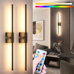 Battery Operated Wall Sconce Set of 2, Wireless Wall Light with Remote Control, 10000mAh Rechargeable Wall Sconce Up to 70 hrs of Lighting Time, RGB Dimmable Wall Lamp for Bedroom Hallway, 360Rotate (Black)