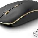 JOYACCESS Silent Wireless Mouse, Portable USB Mouse with 5 Adjustable DPI Levels for Desktop, Notebook, MacBook, Chromebook, PC (Black Gold)