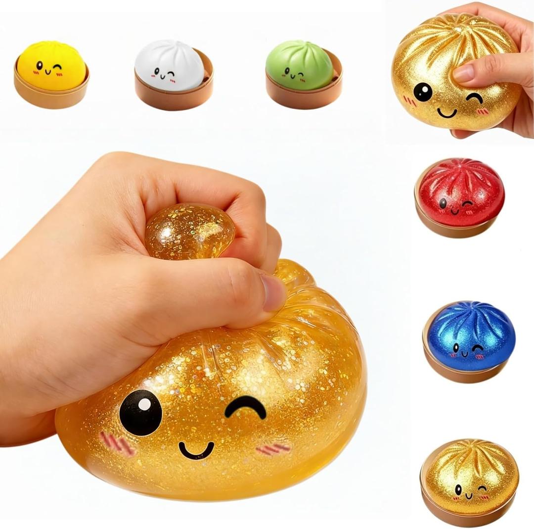 2026 New Big Squishy Dumpling,Dumpling Squishy, Rainbow Dumplings, Cute Anxiety Relief Fidget , Soft Squeeze Decompression Dough for Adult(Glitter Yellow)