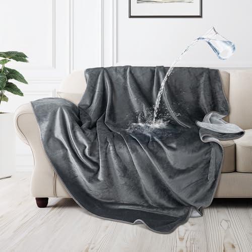 LOOBANI Waterproof Dog Blanket for Couch: Reversible Flannel Bed Blanket for Medium Large Dogs Liquid Proof, Soft Throw Blanket Couch Cover Protector for Sofa, Crate, Travel, Picnic, 4'×5' , Grey